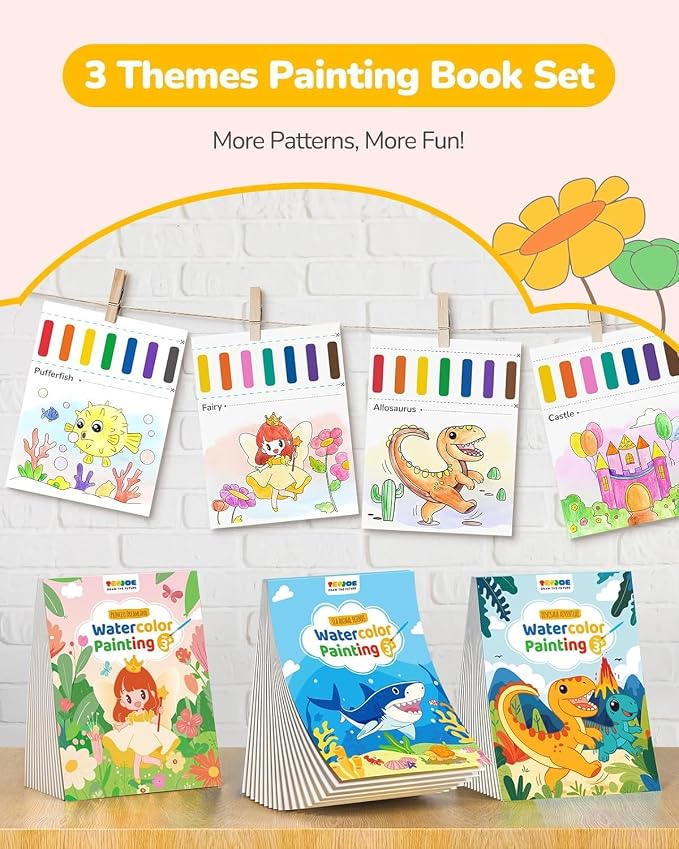 TECJOE 3 Pack Paint with Water Coloring Books for Toddlers, Mess Free Watercolor Painting Set with 6 Brushes, Travel Art Craft Activities Toy Birthday Gifts for Kids Ages 3-8, Princess, Dinosaur & Sea | Thick Watercolor Paper With 6 Brushes, Mess Free ...