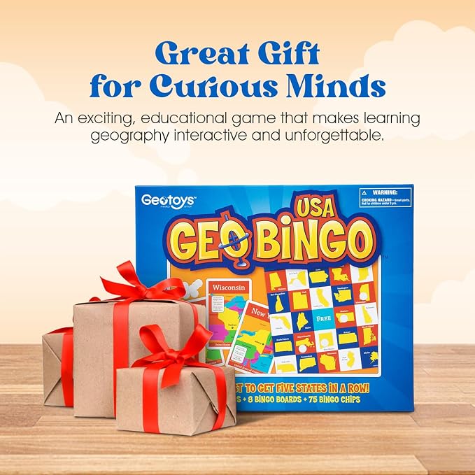 USA Bingo for Kids Ages 4 and Up, Geography Game for Home, School or Camp | Fun Kids Educational Game & Learning Resources, Bingo Games for Family, Kids Geography Toy, States and Capitals Game for Kids