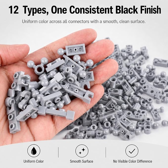 Plate 1x2 Ball Joints Socket - 250pcs Connector Classic Briks Bulk Parts and Pieces Sets, Towball Pins Building Blcok Accessories Light Gray