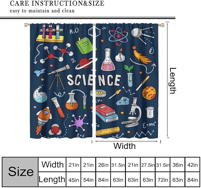 Science Physics Window Curtains, Abstract Math Chemistry Curtain Scientist Graffiti Print Window Treatments for Kids Teens Bedroom Living Room Kitchen Set 2 Panels,52x84 Inches