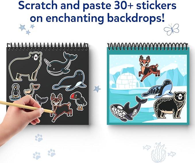 Skillmatics Magical Scratch Art Book – Animals, Paper Craft Kit, Travel Toy | DIY Craft Kits & Supplies, 30+ Scratch Stickers, Travel Toys, Screen-Free, Gift for Girls & Boys Ages 3, 4, 5, 6, 7, 8