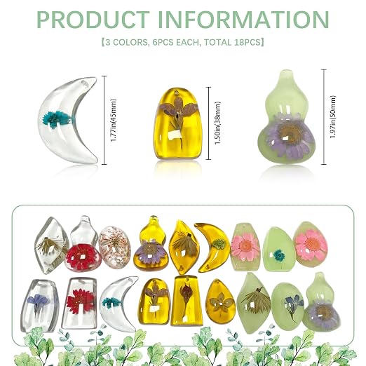 18 pcs Plant Amber Fossils, BOSOIRSOU Amber Fossil Pendants, Different Plant Specimens, Plants Preserved in Resin, Kids Educational Toy and Scientific Amber Collections - Random Patterns