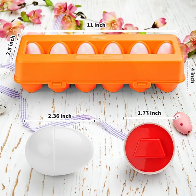 Matching Egg Toy 12 Pcs Develops Toddlers' Color & Shape Recognition Skills | Easter Basket Gift for Boys & Girls, Montessori Travel Toy for Kids 1-3, Fun Sorting Puzzle for Daily Early Education