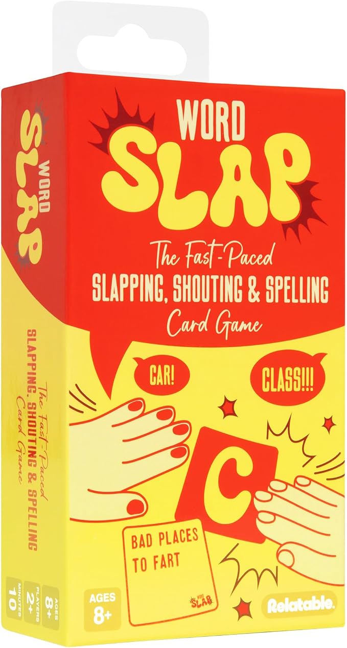 Word Slap by Relatable - Shout It, Slap It, Spell It. A Fast Paced Word Game and Thinking Game Built for Family Game Night, Party Games and Brain Games for Kids – Includes 165 Letter & Category Cards.