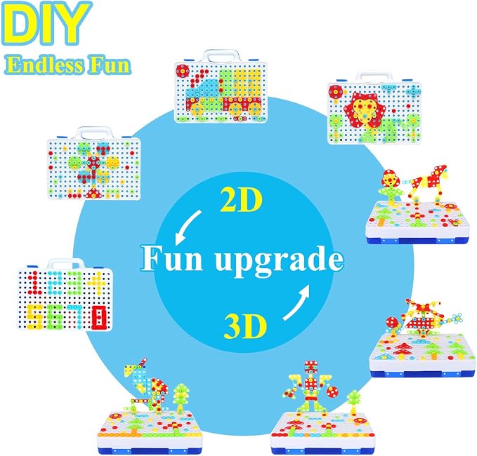HAPTIME Design and Drill Toy,Educational Toys Building for Kids Ages 3-8,STEM Toys for 3 4 5 6 Year Old,193 Pcs Electric Drill Toy,Magic Montessori Play Toolbox for Toddler Boys Girls Preschool