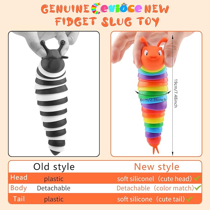 Cevioce Fidget Slug Toy, Sensory Slug Fidget Toys for Kids & Adults, 1 PC Autism Sensory Toys for Children Toddlers, Toddler Toys 3+ Year Old, Easter Basket Stuffers Gifts for Kids Boys Girls F