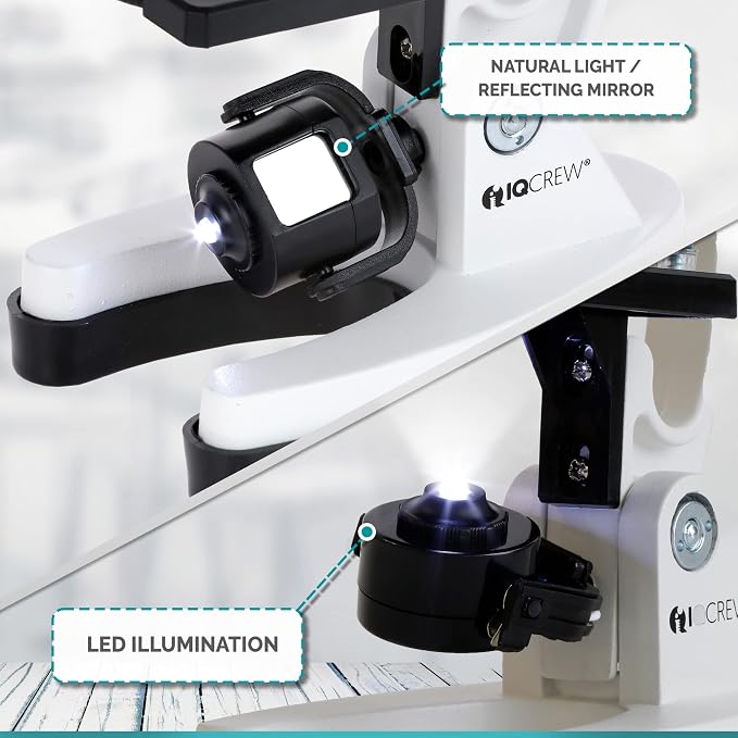 AmScope M30-ABS-KT2-W-TKVB1 1200X White Metal Arm Starter Microscope Kit | 120X-1200X Magnification Range
