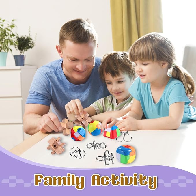 Brain Teaser Puzzles for Adults and Kids, 18Pcs Puzzle Games Set, 3D Wooden Plastic Metal Puzzle, Unlock Interlock Mind Brain Games, IQ Test Educational Toy