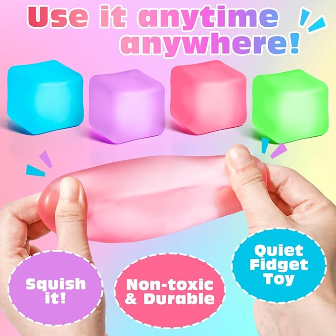 VISCOO 4 Pack Stress Cube,Slow Rising Cube Stress Balls for Adults Kids | Sensory Fidget Toy for Anxiety Relief, Square Shape Cube Squishy for Classroom Prizes, Squishy Balls for Party Favors