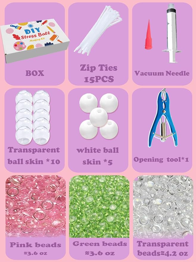 Donpidd DIY Stress Ball Making Kit with Fillers-15 Stress Balls Skins-Squishy Making Kit- DIY Craft Kits Stress Balls - Handmade Make Your Own Stress Ball Kit for Adults - Crunchy Relaxing