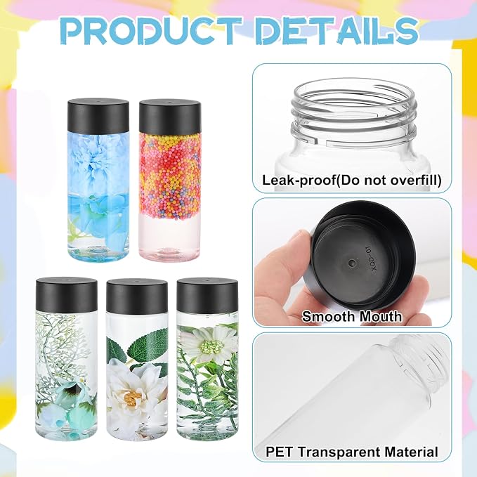 YEXEXINM 16pcs Empty Sensory Bottles Kits, 300 ml Leakproof Clear Plastic Sensory Bottle with Lids with Sequins Accessories, Reusable Water Bottles for Sensory Crafts Handmade Party Supply (Pack of 4)