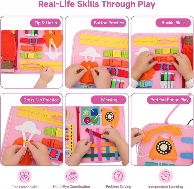 Montessori Busy Book Toy for 1 2 3 Year Old Girl Gifts, Learning Educational Toy for Toddlers 1-3, Fine Motor Skill Toy & Car Travel Activity Book, Birthday Gift for 1-2 Year Old Girl