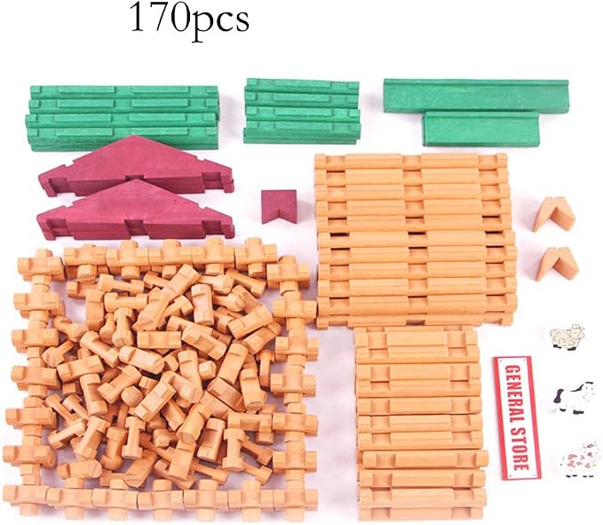 Wondertoys 170 Pieces Wood Logs Set Ages 3+, Classic Building Log Toys for Boy, Creative Construction Engineering Educational Gifts