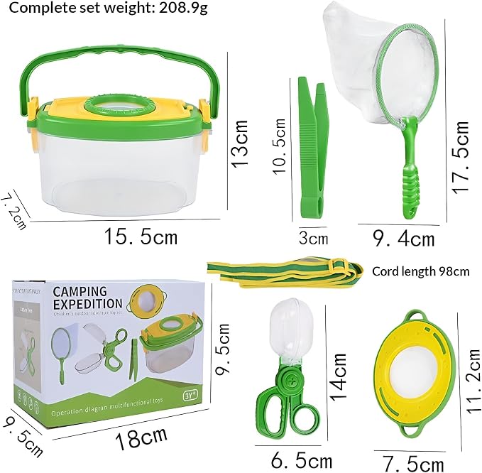 Bug Catcher Kit 6 Pcs - Insect Catching Set with Net, Bug Box, Magnifier & Tweezers - Outdoor Explorer Toy for Kids Age 3-12(Green 6 Pcs)