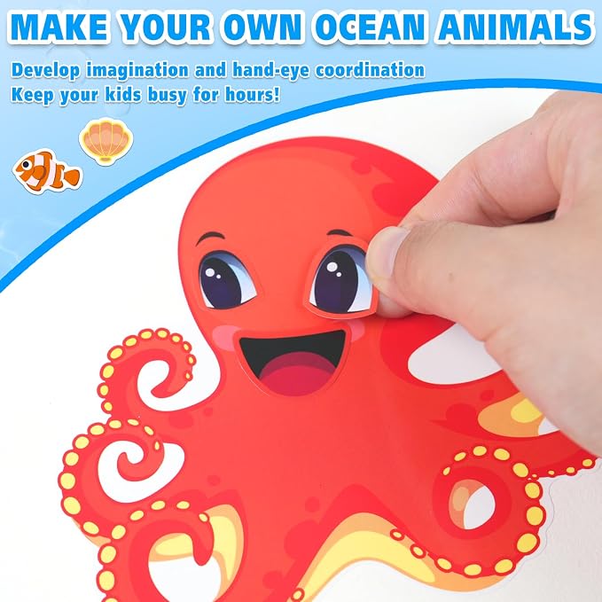 42 Ocean Animal Make-a-Face Sticker Sheets for Kids | Sea Creature Mix ’n Match Crafts for Party Favors & Classroom Activities