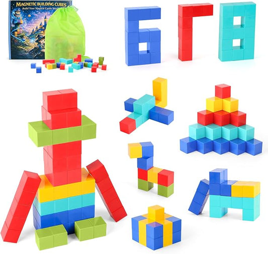 ZHENFINITY 100PCS Magnetic Building Cubes, 5-Color Solid Blocks | STEM Building Toy Gift for Kids Ages 4-8, Magnetic Cubes, Creative Construction Toy for Birthday, Christmas & Holiday Gifts