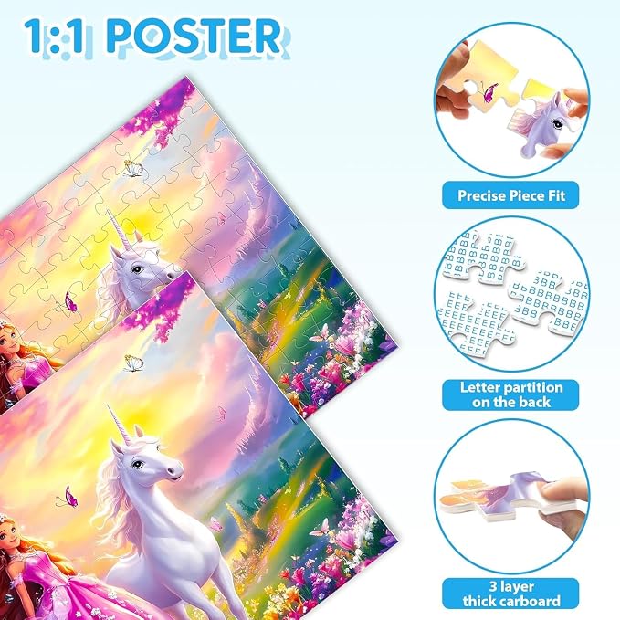 4-Pack 100 Piece Puzzles for Kids Ages 4-6 6-8 8-10 - Popsicles Unicorn Princess Cats Dogs Puzzle for Girls 4-6 Years Old 100 Piece Jigsaw Puzzle for Adults Toddler Children Learning Educational Toys