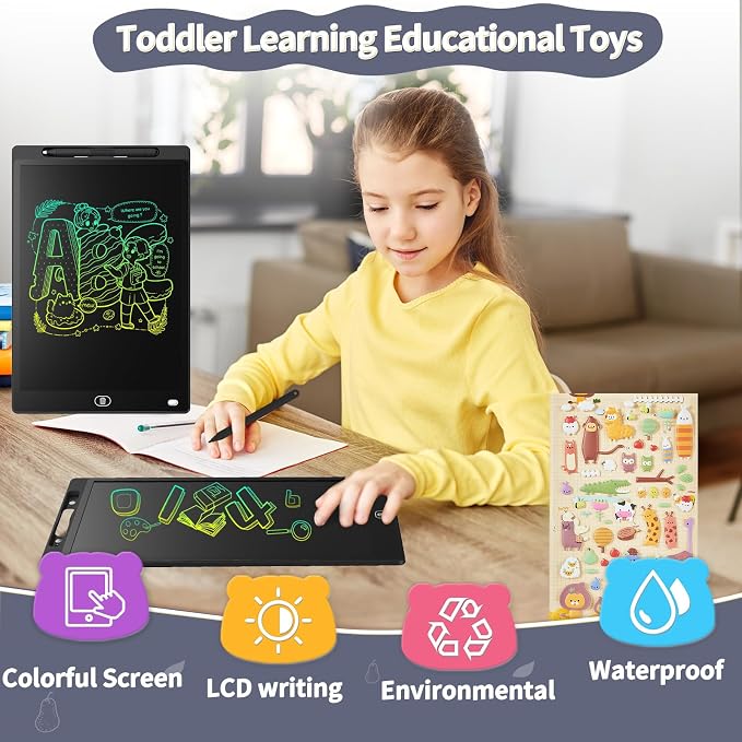 [2 Pack] Genialba LCD Writing Tablet 12-Inch Colorful Doodle Board, Toddler Learning Educational Toys Gifts for 3-8 Years Old Girls and Boys, Electronic Drawing Pad for Kids (Pink&Black)