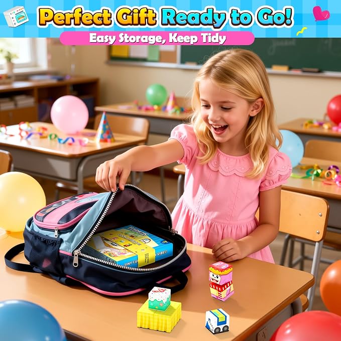 Magnetic Blocks - Essential Portable Mini Travel Toys for Kids Ages 3+ | 2-in-1 Creative Building Cubes, Airplane Classroom Sensory Educational Toy with Storage Box, Birthday Gift for Boys Girls