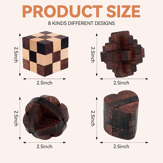Mytothfy Brain Teaser Puzzles for Adults Teens Kids, 3D Puzzle Game Toys | 8 Pcs Wooden Unlock Interlocking Puzzle for Adults Teens Kids, IQ Education Smart Toys, Train Family Games Party Favor