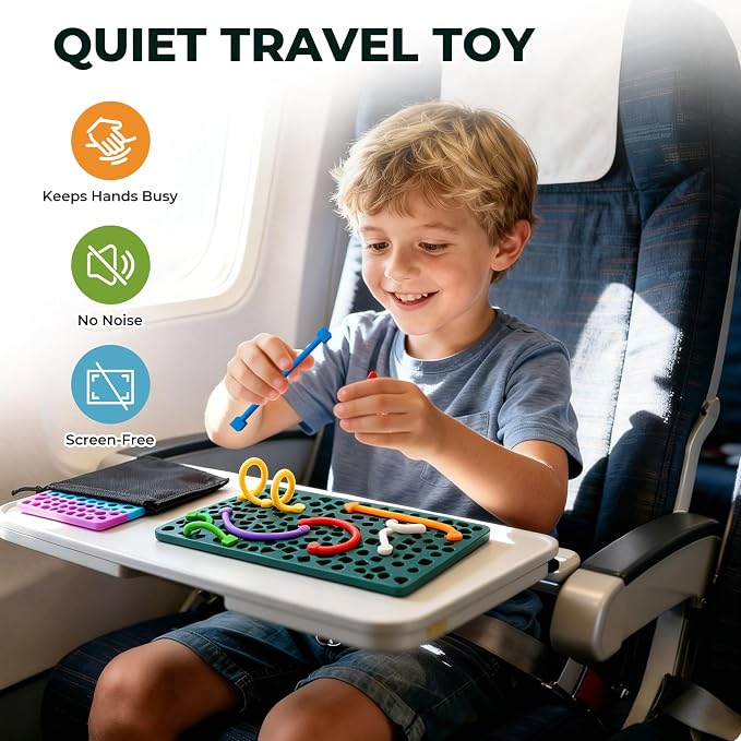 2 Pack Sensory Activity Board, Shape Matching Silicone Fidget Toy for Kids 3+, Quiet Airplane Travel Toy, Fine Motor Skills Toy, Birthday