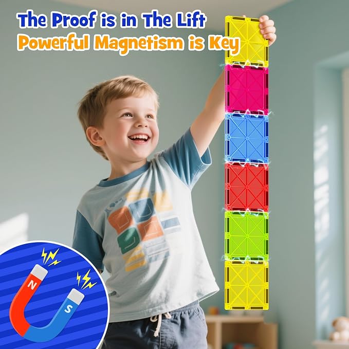 Large Magnetic Tiles for Kids: Durable Jumbo Blocks with Welded Case | 7.5cm tiles for toddlers ages 3-8. Ultrasonic welded safe magnets. Compatible with major brands. STEM Montessori learning toy