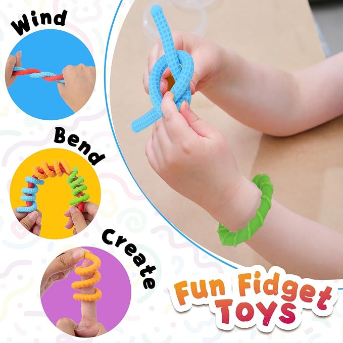 Fidget Toys for Kids 3+, Textured Silicone Sensory Sticks, 6 Pack | Sensory Toys for Anxiety Relief, Autism Toys for Toddlers with Autism, Travel Toys for Kids 3+ & Adults