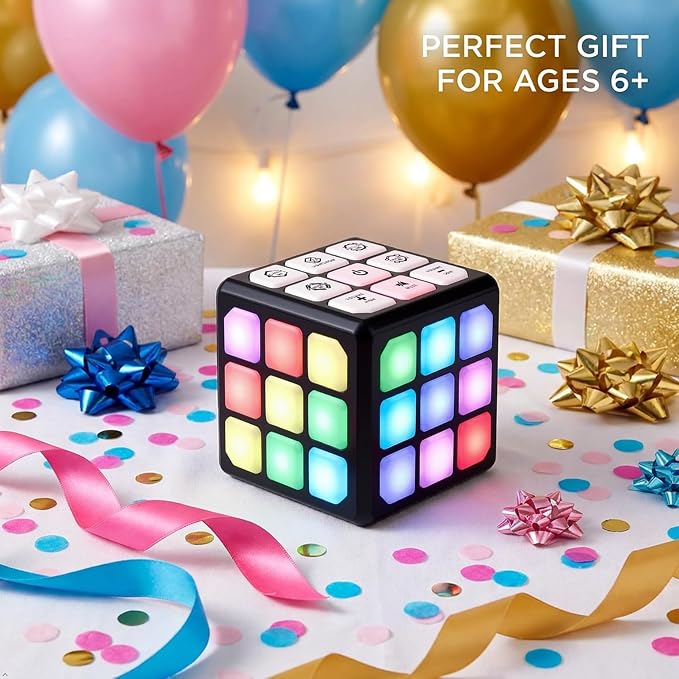 FLASHDASH Flashing Cube Electronic Memory and Brain Game - 4-in-1 Handheld Stem Toys for Kids - Cool Gadgets, Games for Boys and Girls - Fun Family Game for Kids Ages 6-12 - Educational Gift Toy