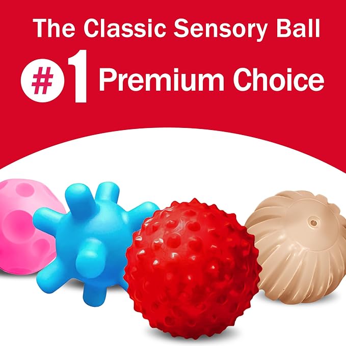 Baby Sensory Balls, 4 Pack Textured Toys for Babies 3 Months+ | Bright Colors, Raised Bumps, Easy to Squeeze, Roll and Grab, Teething Play, Tummy Time & Fine Motor Play, Infant Gift