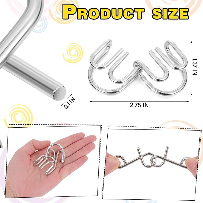 8 Pack Brain Teaser Puzzles Metal Wire Ring with Pouch,A Style | Iq Test Disentanglement Unlock Challenge, Portable Storage Pouch, Mind-bending Interlock Game for Party Favor Entertainment
