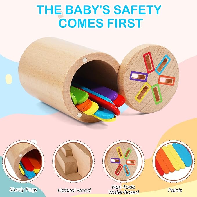 Montessori Toys for Toddler, Fine Motor Skills Toys Wooden Color Sorting Stacking Toy for Boys Girls Educational Gift for Kids Birthday