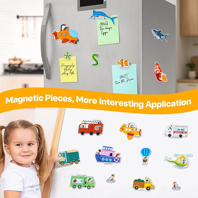 3 Pack Magnetic Reusable Sticker Book for Kids Ages 3-6, Vehicles, Farmhouse Animal, Dinosaur, 3 Hot Topics magnet Activity Book for Boys Girls Road Trip Airplane Train Travel Toy Birthday Gifts