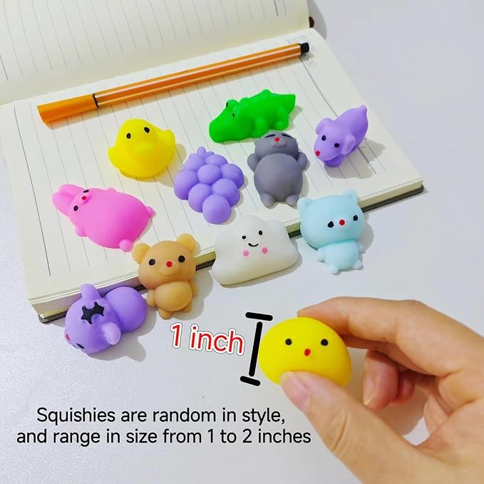 100 Pcs Mochi Squishy Toys, Animal/Fruit Squishies Party Favors for Kids | Soft and Cute Sensory Toys, Pinch Stretch Fidget Toys, Pinata Gifts Goodie Bag Stuffers,Treasure Box Toys Classroom Prizes