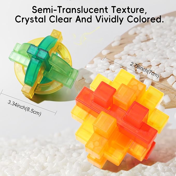 6 PCS Colorful Translucent ABS Luban Lock Set, Brain Teaser Puzzles for Kids Teens Adults, Interlocking Disentanglement Mind Puzzles, Montessori STEM Educational Toys, Mini Desk Puzzle Game