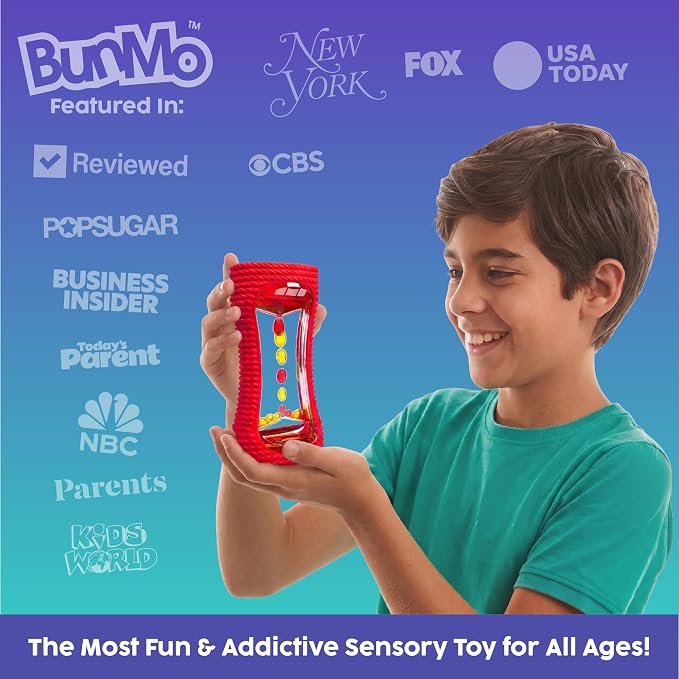 BUNMO Liquid Motion Bubbler Sensory Toy for Kids & Adults – Gentle Fidget Toy for Mindfulness – Stimulating Visual Sensory Experience – Colorful Bubble Fidget Timer for Desk & Travel - Red