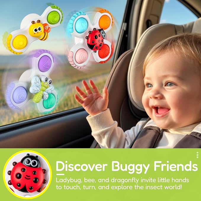 Pop Suction Cup Spinner Airplane Travel Toys for 1 Year Old Boy Girl | Novelty Spinning Tops Infant 12 18 Months,1 2 Year Old Boy Birthday Gift for Toddlers ,Sensory Baby Bath Toy Kids Ages 1-3