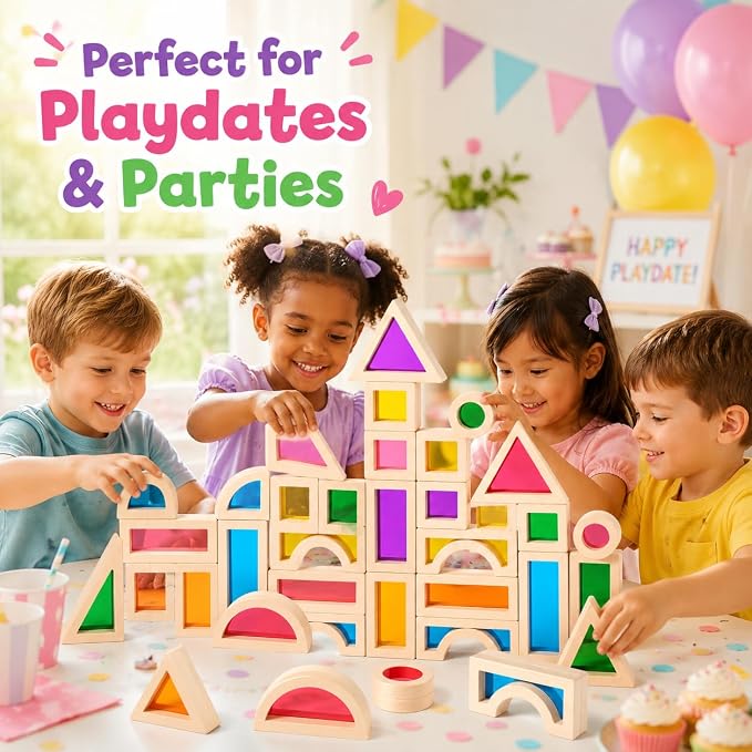 Rainbow Acrylic Blocks, 25 PCS Translucent Light Table Building Set | Montessori Sensory Toys Translucent Colorful Stacking Blocks STEM Learning Educational Toys for Toddlers Preschool Boys Girls