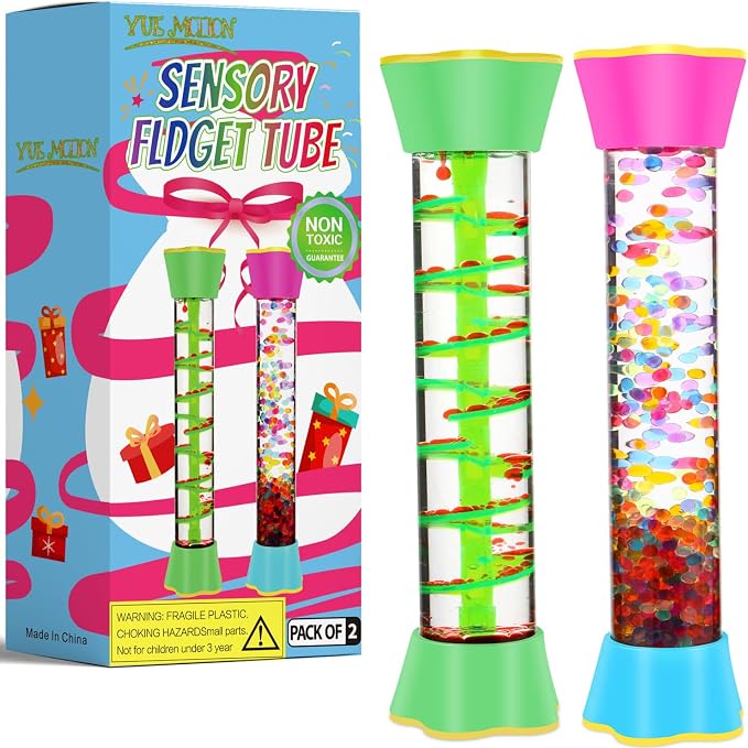 Sensory Fidget Tubes - Calming Toys for Kids & Adults- Sensory Tube with Glitter Bottle, Gravity Spinner, Bubble Drop Spiral - Fidget Toys for Classroom, Desk Decor, Office