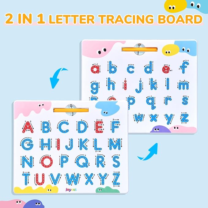 JoyCat Magnetic Letter Tracing Board, Double-Sided ABC Writing Toy for Kids | Uppercase/lowercase writing practice builds preschool skills; road trip car activities for toddlers and kids ages 3-5.