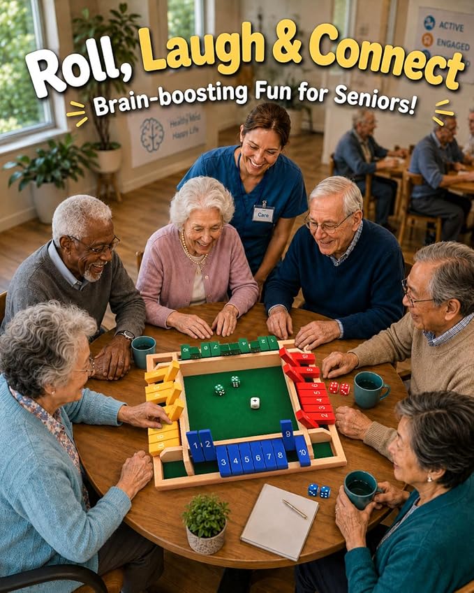 Upgraded 8.7-inch Shut the Box Game, Easy Quick and Fun Educational Math Game with 2 Symbolic Dice, 1-4 Players Wooden Board Games for Family Night Classroom Party, Tabletop Games for Kid Adult Senior