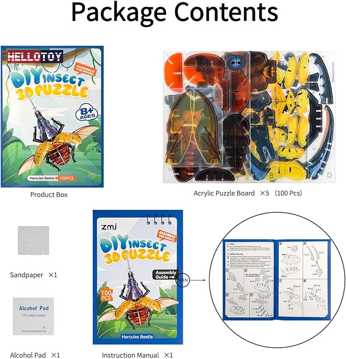 3D Acrylic Insect Puzzle DIY Bug Model Kit Animal STEM Gift | Building Kits Crafts Figurine Sculpture Nature Decoration Educational Display Toys for Kids and Adults (Hercules Beetle)