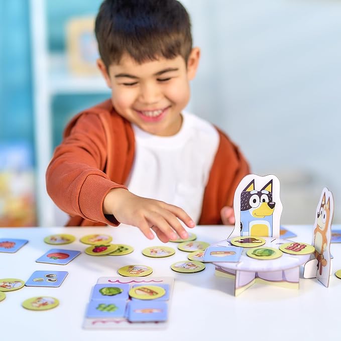 Bluey Fancy Restaurant Game, Join and Bingo as They Match Food Cards to Help Dad Prepare a Special Dinner for Mum, Serve up Fun While Building Memory and Matching Skills, Ages 3+, 2–4 Players | Based on the Fancy Restaurant episode, 2-4 players; family...