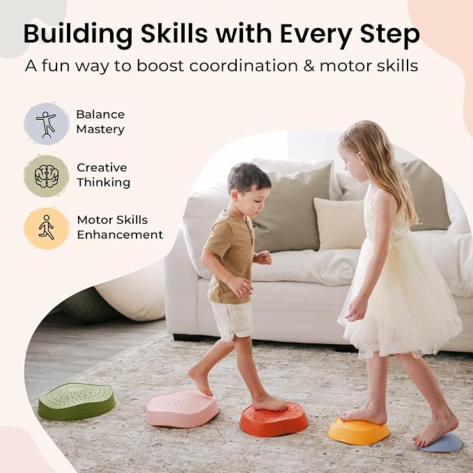 Tiny Land Stepping Stones for Kids, 5pcs Non-Slip Balance Toddler Toys | Sensory Stepping Stones for Toddlers 3-5 to Promote Balance, Coordination, and Active Play Skills Indoors or Outdoors