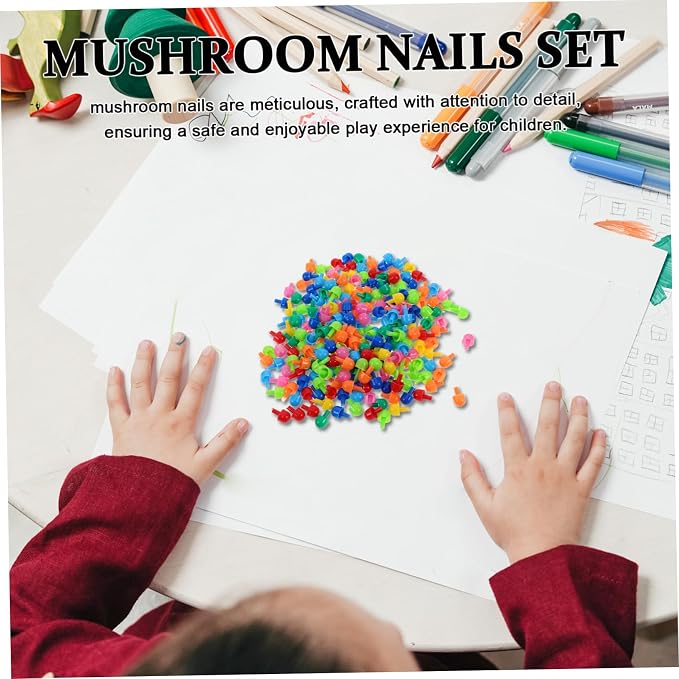 Totority DIY Mushroom Nail Toys 592pcs Puzzle Nails Boys and Girls Pegboard Fine Motor Development Educational Building Bricks Safe Sturdy Construction
