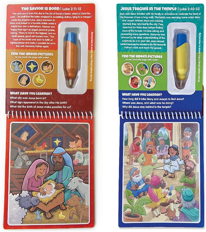 Aqua Brush 2 Pack of The New Testament Color with Water Activity Book, Bible School, Preschool, Elementary, Primary, Christian, Religion, for Kids Ages 3+