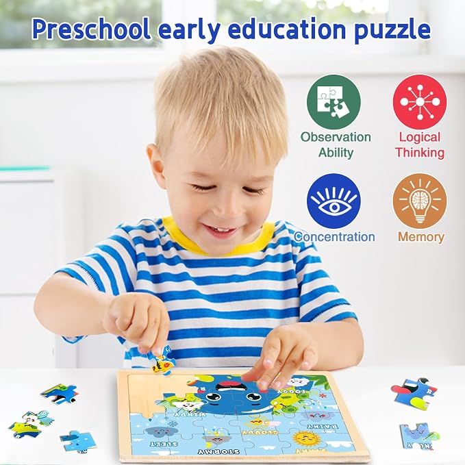 Montessori Wooden Puzzles for Toddlers 3-5, 6 Packs 24Pcs Solar System Learning Toys, Educational Preschool Puzzle Set, Toys for Kids Age 3 4 5 6 7 8, Birthday Gift for Boys Girls（Season）