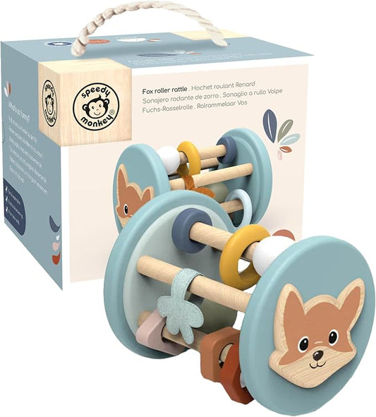 Fox Roller Rattle Baby Toy Wooden Sensory Rolling Toy 6M+ | fox roller sensory design, wooden rattle, baby rattle, infant toys, grasping fine motor, auditory play, newborn boys girls