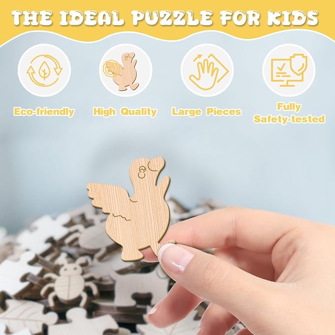 Animal Wooden Puzzles for Kids - Family Duck | 50 Piece Puzzles for Kids Ages 6-8, Kids Puzzles with Unique Animal Shapes, Round Gift for Girls and Boys (11.4 * 11.4 in)