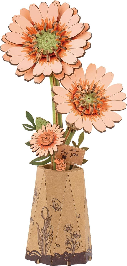 rowood 3D Puzzles for Adults,Mother's Day DIY Wooden Flower Building Set Craft Kits,Botanical Collection Home Decor, Teacher's Day/Christmas/Birthday Gift- Orange Gerbera Daisy
