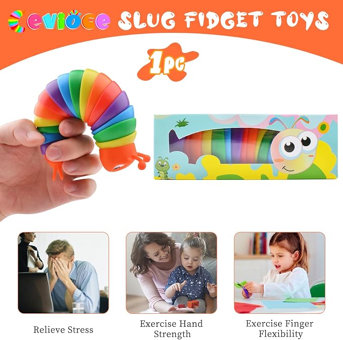 Cevioce Fidget Slug Toy, Sensory Slug Fidget Toys for Kids & Adults, 1 PC Autism Sensory Toys for Children Toddlers, Toddler Toys 3+ Year Old, Easter Basket Stuffers Gifts for Kids Boys Girls F